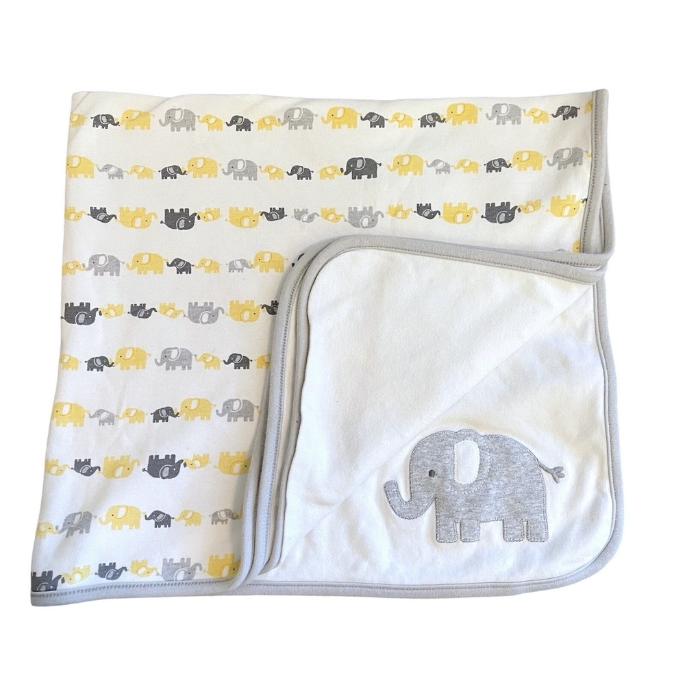 Gymboree Yellow Gray White Elephant Baby Blanket  2016 Security Lovey Cotton